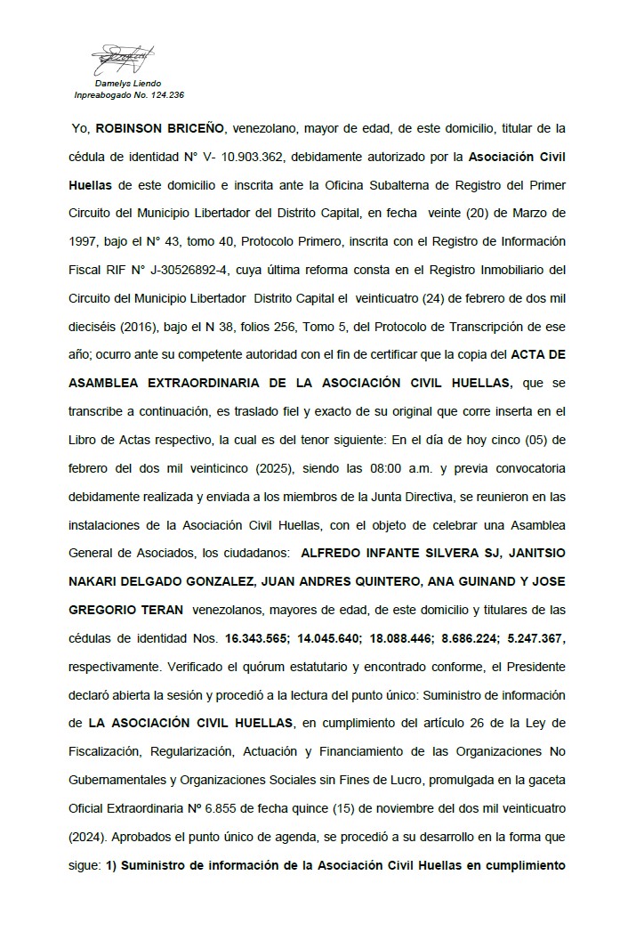 Acta Constitutiva – A.C. Huellas (Art. 26)