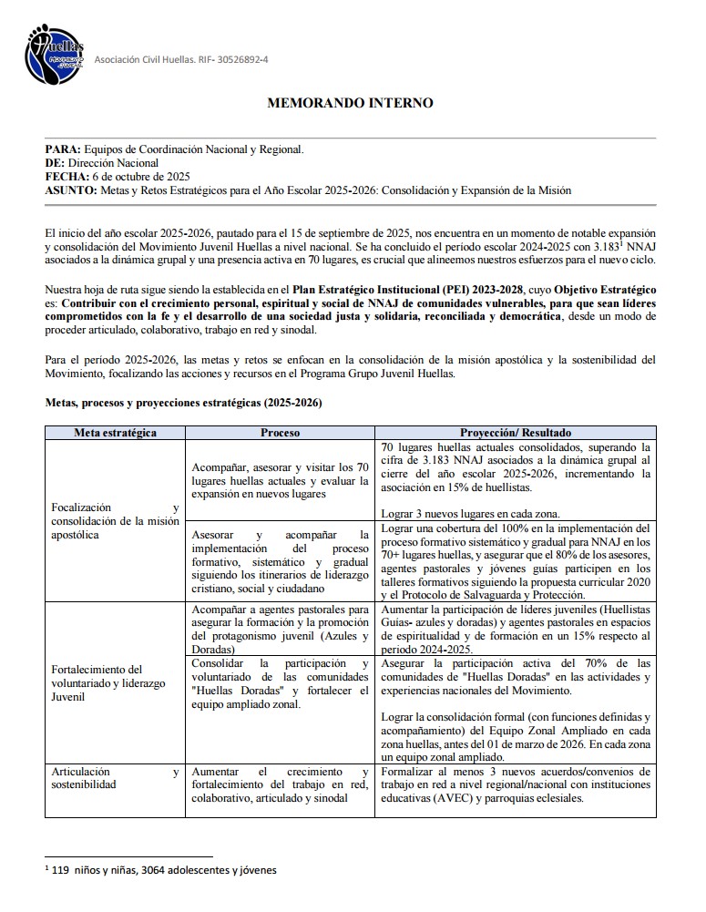 Memorando – Metas y retos 2025-2026